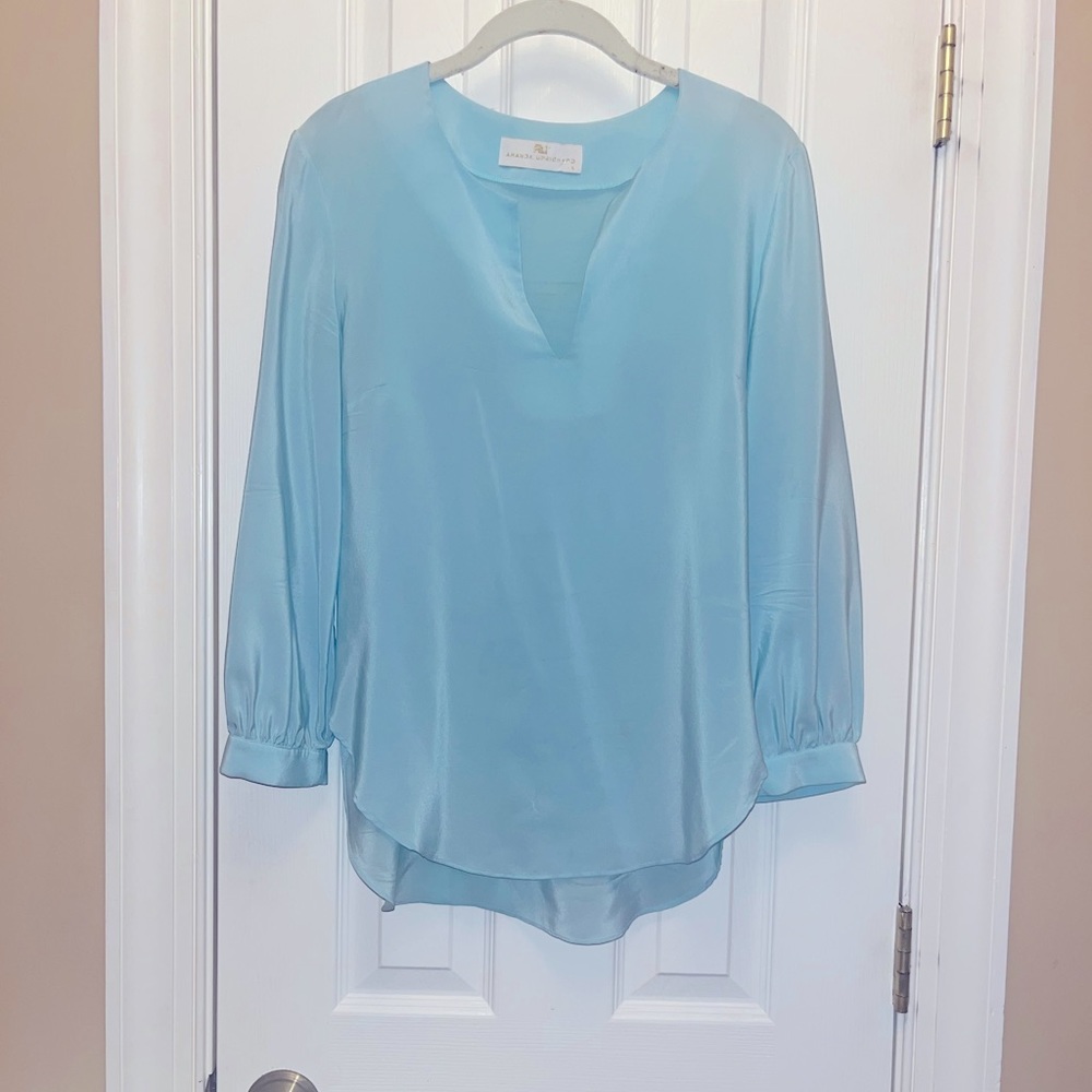 amanda uprichard silk blue top blouse 4 6 small s